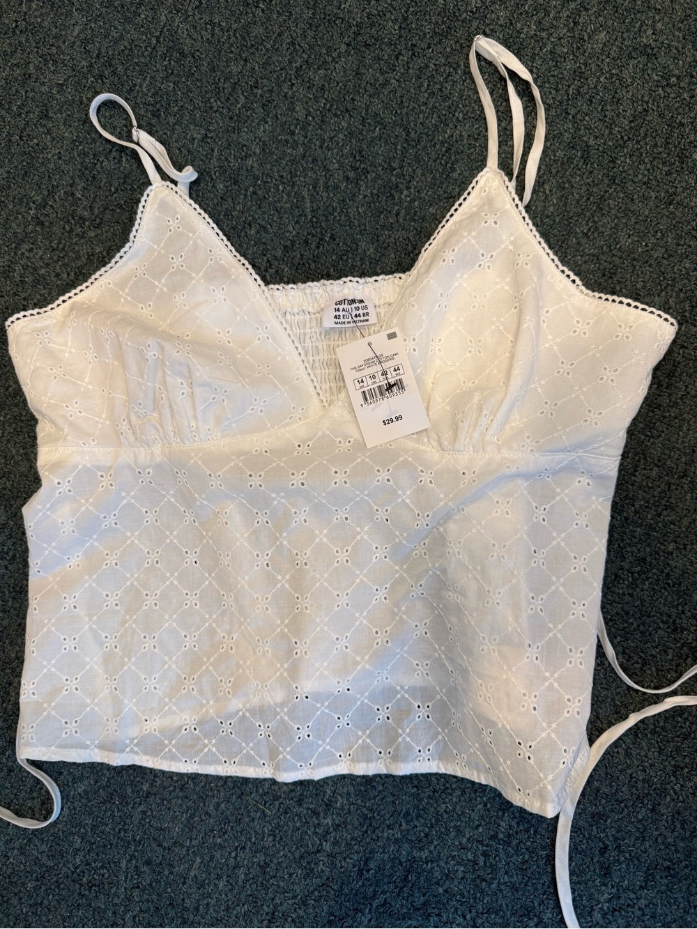 Cotton On White Eyelet Smocked Back Cami Tank